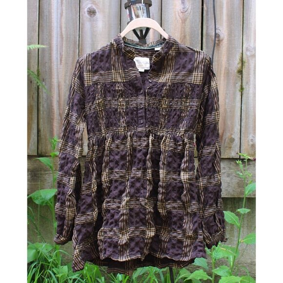 Timberland - Heavyweight Smock Front Tunic in Brown Plaid, size Large - Picture 2 of 13
